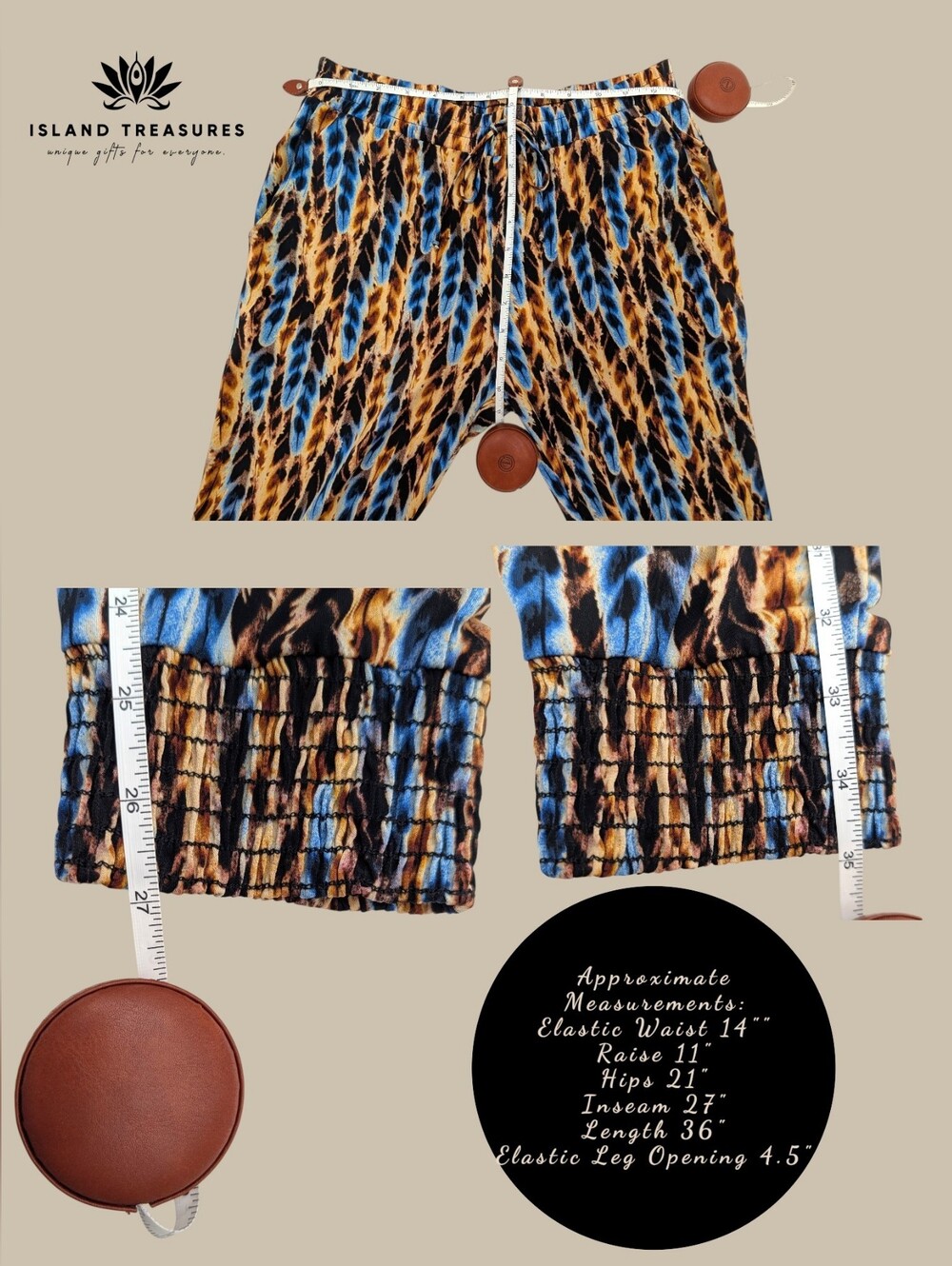 NWT Veronica M. Size XS Brown/Blue Draped Los Angeles Feather Print Jogger Pants - Picture 12 of 16